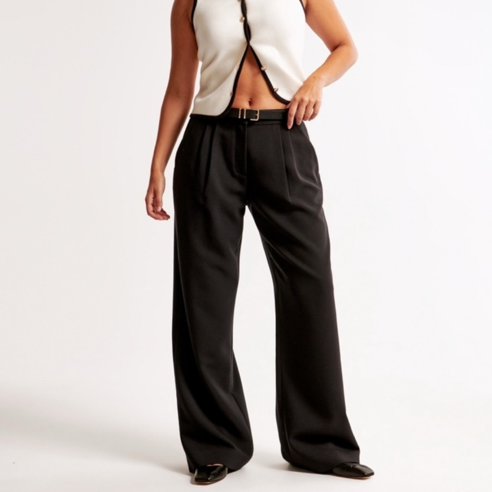 Curve Love A&F Sloane Low Rise Tailored Wide Leg Pant Black - 30 / 10 R